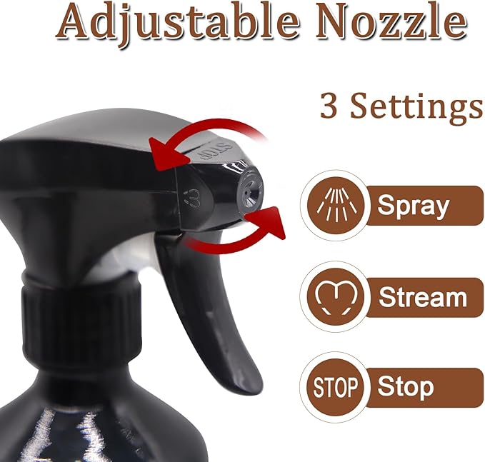 OFFIDIX Glass Spray Bottles for Cleaning,16 OZ 2 Pack Continuous Empty Water Mister Spray Bottles for Hair,Plants Mister,Adjustable Nozzle,Black