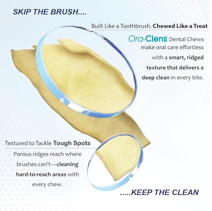 Oral Hygiene Chews for Medium Dogs-Enzymatic Dental Treats for Daily Oral Care, Cleans Teeth and Freshens Breath, Reduces Plaque, Bacteria and Tartar Build Up Without Brushing-30 Chews