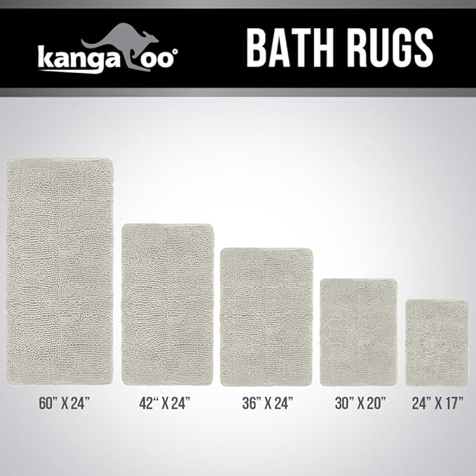 KANGAROO Bathroom Rugs, Chenille Soft Absorbent Bath Rug, Shaggy Shower Mat, Quick Dry Machine Wash Bathmat, Plush Carpet Mats for Tub, Bathtub and Room Home Decor Accessories, 24x17, Cream