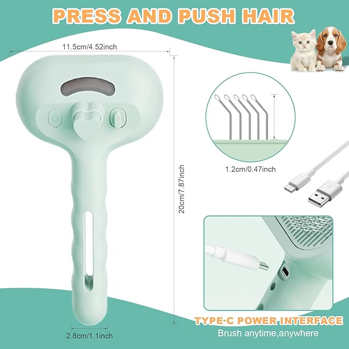 Pet Steam Brush for Dogs and Cats, 3 in 1 Steam Grooming Brush for Hair Shedding and Removal, Cleaning Spray Comb with Mist for Long-Haired Pets, Include Flea Comb, Nail Clippers, 2 Pet Toothbrushes