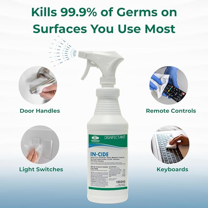 In-Cide Hospital Grade Disinfectant Spray - EPA Registered Cleaner Kills 99.9% MRSA, Norovirus - Medical Grade for Home Office Clinic - Fresh Scent - 1 Gallon + 32oz Bundle