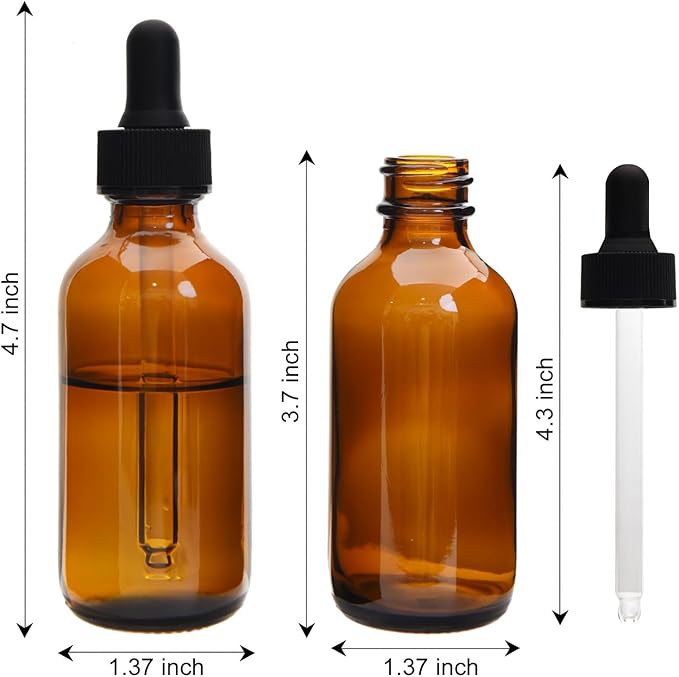 June Fox 40 Pack 2oz Amber Glass Dropper Bottles with Glass Droppers and Black Cap for Essential Oils, Lab Chemicals, Perfumes