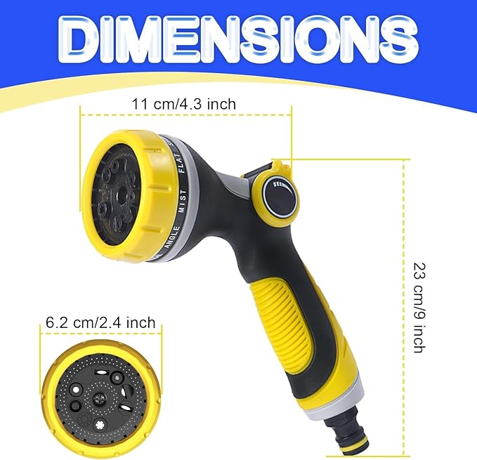 Hose Nozzle, Garden Hose Nozzle with 10 Spray Patterns, Thumb Control On Off Valve, High Pressure Nozzle Sprayer for Plants, Car Wash, Cleaning, Pet Showering (Yellow)
