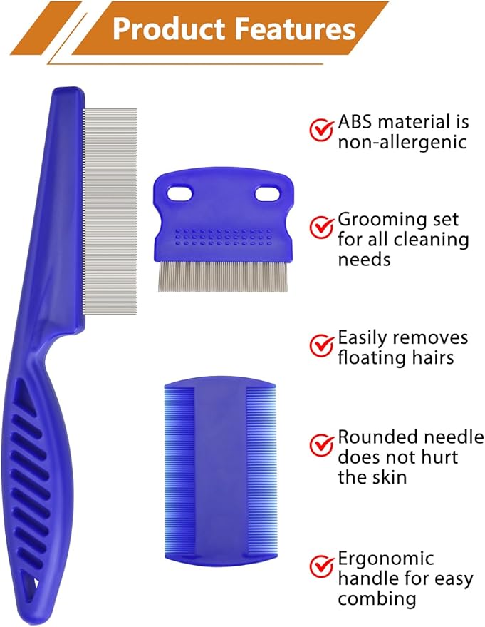 Flea Comb for Cats Dogs, 6 Pack Flea and Lice Grooming Comb Set for Cats, Pet Grooming Tools for Small, Medium & Large Pets (Pink & Blue)