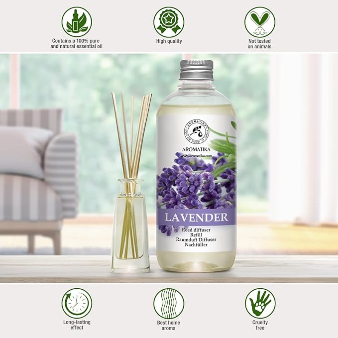 Lavender Reed Diffuser Refill 17 Fl Oz - 500ml - Lavanda Refill - Wardrobe Freshener - Home Fragrance Oil - Air Freshener - Aromatherapy - Essential Lavender Oil Diffuser - Diffuser Refill