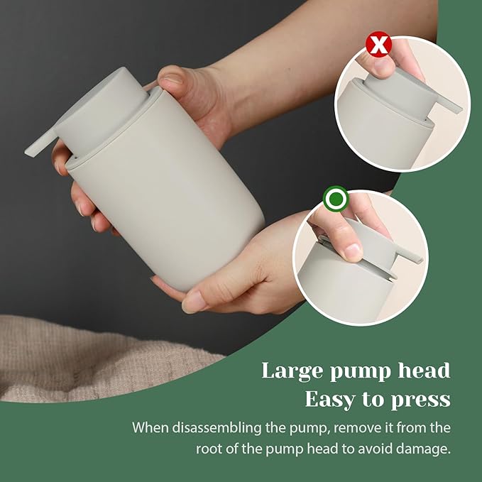 INGOFIN Ceramic Lotion Soap Dispenser Set, 2 Pack (12 oz) Bathroom Hand Soap Dispenser with Pump, Liquid Hand and Dish Soap Dispenser Set, 8 Pcs Clear Stickers,for Kitchen, Bathroom- Grey