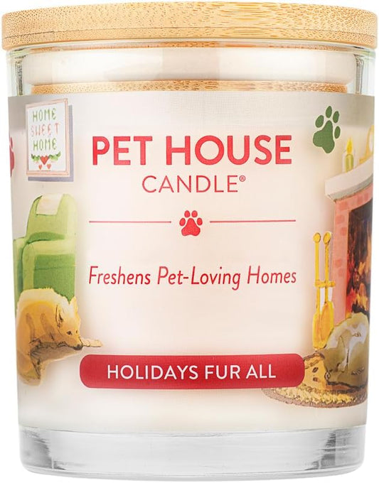 One Fur All Pet House Christmas Candles, Long Lasting, Clean Burning, Soy Wax Scented Pet Odor Candles Holidays Fur All