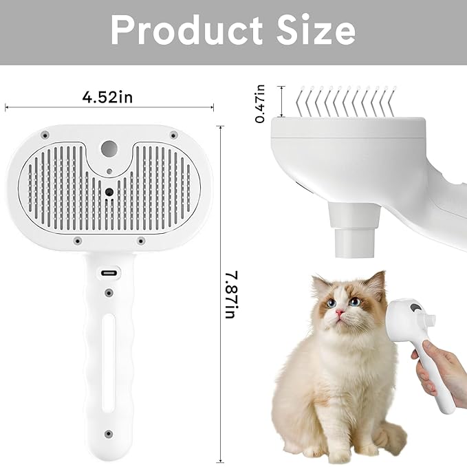 Pet Steam Brush for Dogs & Cats - 2-in-1 Deshedding & Detangling Tool with Steam Spray, Anti-Static Grooming Brush for Long/Short Haired Pets, Waterless Cleaning & Massage(White)