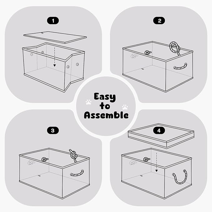 Dog Toy Basket with Lid, Dog Basket for Toys, Dog Toy Box with Cotton Rope Handles, Collapsible Storage Bins for Dog Toys, Dog Storage Organizer, Gray