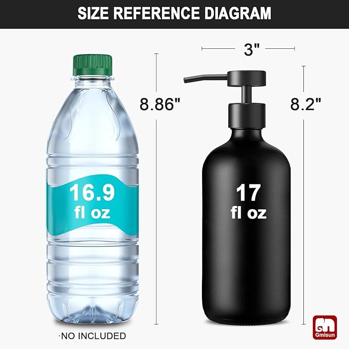 GMISUN Black Soap Dispenser, 2 Pack Matte Black Hand Soap Dispensers for Bathroom, 17 Fl Oz Glass Dish Soap Dispenser for Kitchen with Stainless Steel Pump, Modern Liquid Soap Bottle Set