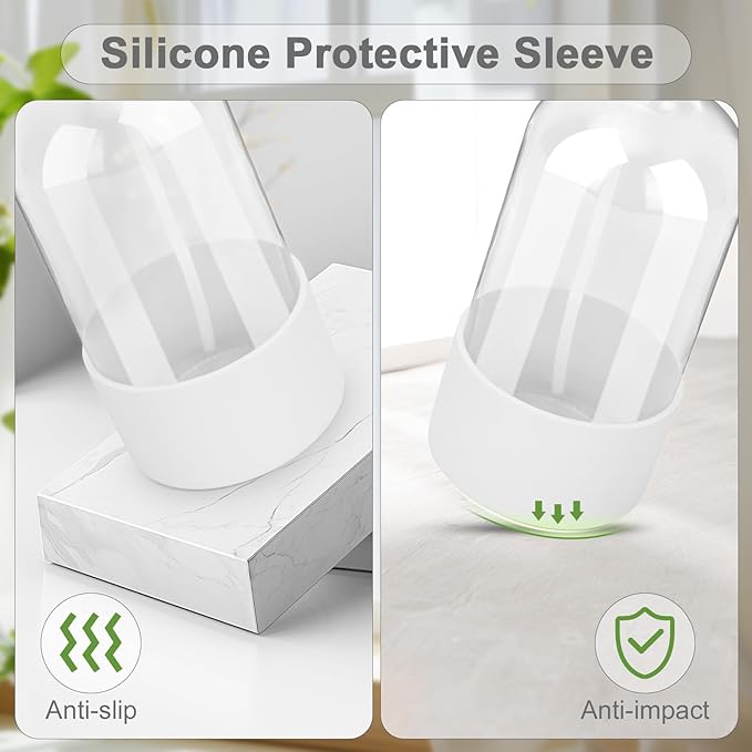 2 Pack Glass Spray Bottles with Silicone Sleeve, 16 oz Empty Refillable Containers with Adjustable Spray Nozzles, Spray Bottles for Hair, Cleaning Solutions and Plants White