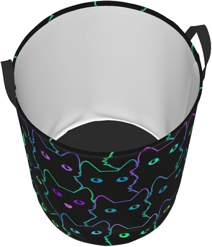 Funny Black Cats Laundry Hamper Bag With Waterproof Liner - Cute Animal Silhouettes Round Laundry Basket Foldable Clothes Storage Organizer For Bathroom Bedroom Nursery Dorm, M-19.6"X 15.7"