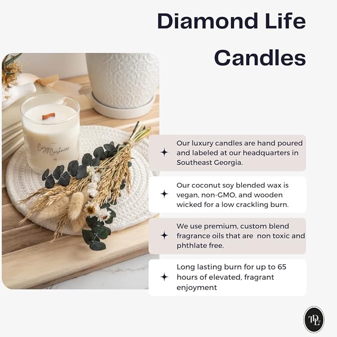 Home Cozy Cashmere Sandalwood & Vanilla Luxury Scented Soy Candle - Fall & Year Round Fragrance/9oz Clear Jar /65 Hour Burn Time/Made in The USA