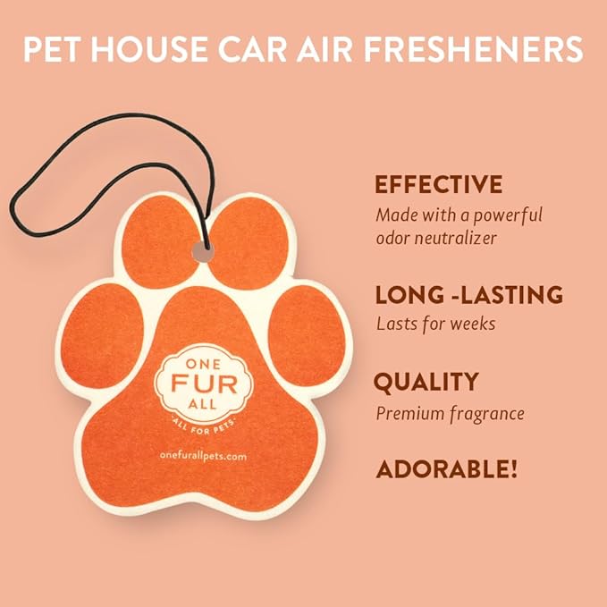One Fur All Pet House Air Freshener - Mandarin Sage Pack of 4 - Non-toxic, Pet-Friendly for Small Spaces & Car - Hanging Odor Eliminating