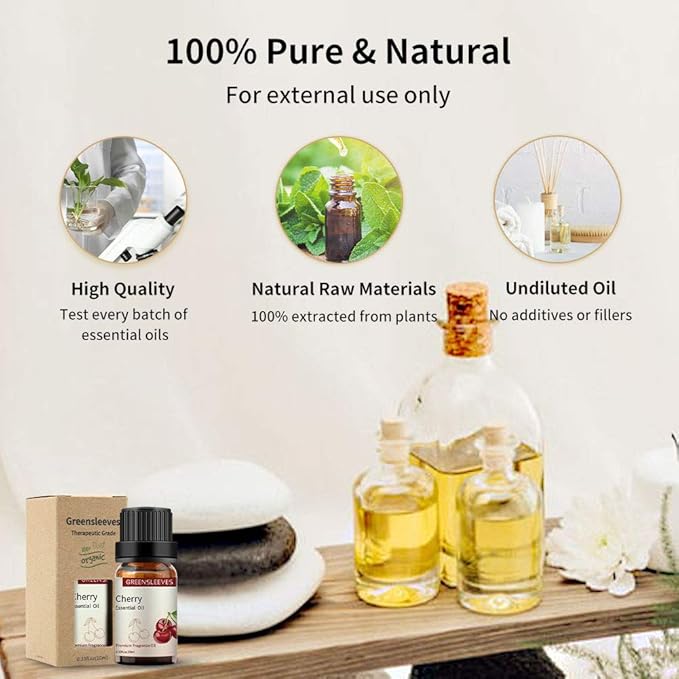 GREENSLEEVES Strawberry Cherry Essential Oil Set, 2 x 10ml Pure Plant-Based Fragrance Oil for Aromatherapy, Essential Oils for Diffuser, Massage, Bath Bomb, Scented Candle Soap Making