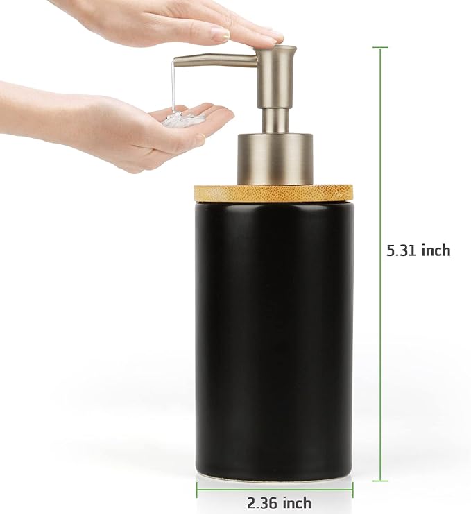 Ceramic Soap Dispenser Hand Soap Dispenser Refillable Liquid Great for Kitchen and Bathroom Decorative (Black)