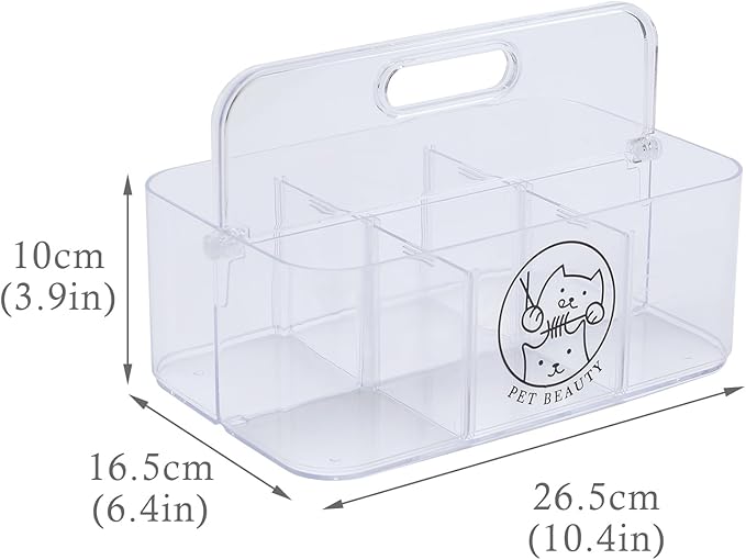Clear Dog Storage Organizer,Pet Grooming Supplies Organizer with Handle,5 compartments Countertop Caddy, Storage Bin for Dog Cat Grooming Kit,Trimmer,Clipper,Combo,Brush