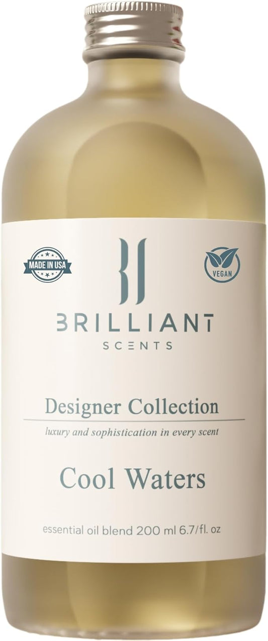 Brilliant Scents Cool Waters Fragrance Oil 200ml - Premium Diffuser Oil for Home, Office, Hotels - Long Lasting, Plant-Based, Meets IFRA Standards, USA-Made - Mint, Lavender, Tobacco