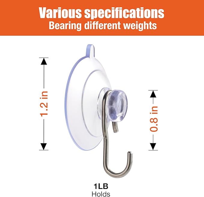 16 Pack Small Adhesive Suction Cup Hooks, 1.2 Inch Clear Mini Suckers Hook for Bathroom, KitchenWall, and Glass Door Window Hanging Signs, Holiday Ornaments, Suncatchers-(Holds 1 lb)