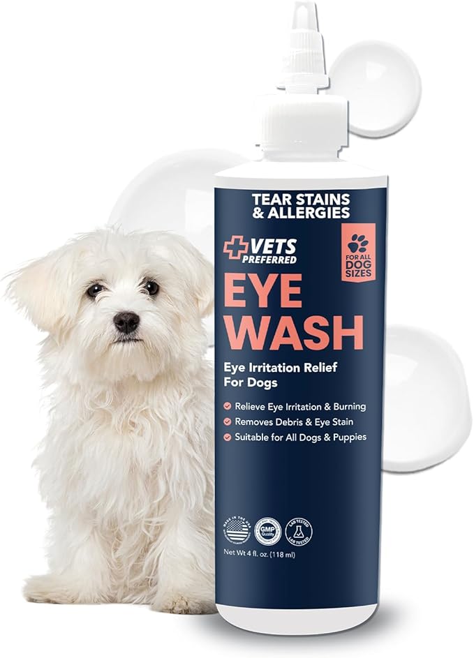 Vets Preferred Eye Cleaner for Dogs - Dog Eye Wash Drops for Infection & Tear Stain Remover - Improves Allergy Symptoms, Infections & Runny Eyes - Dog Eye Drops Rinse for Every Dog - 4 Oz