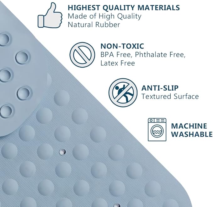 ComfiLife Bath Mat for Bathroom Tub and Shower – Non Slip Extra Large Bathtub Mat with Drain Holes & Suction Cups – Machine Washable Rubber Mats to Keep Bathtub Clean (Light Blue, Bubble 16" x 35")