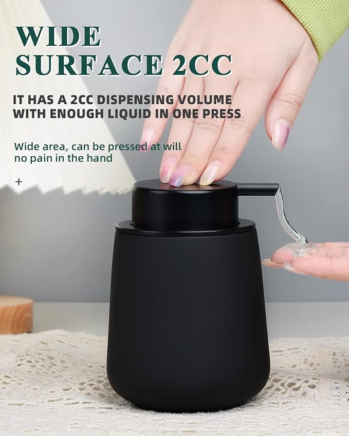 BosilunLife Black Soap Dispenser - Ceramic Dish Soap Dispenser for Bathroom 12ounce Refillable Liquid Hand Dispenser for Essential Oil, Lotion Dispenser with Pump (Rubber Paint)