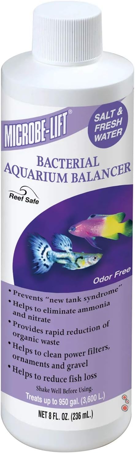 MICROBE-LIFT Bacterial Cleaner and Balancer for Salt and Fresh Water Tanks and Aquariums, Reduces Organic Waste and Prevents New Tank Syndrome, 8oz