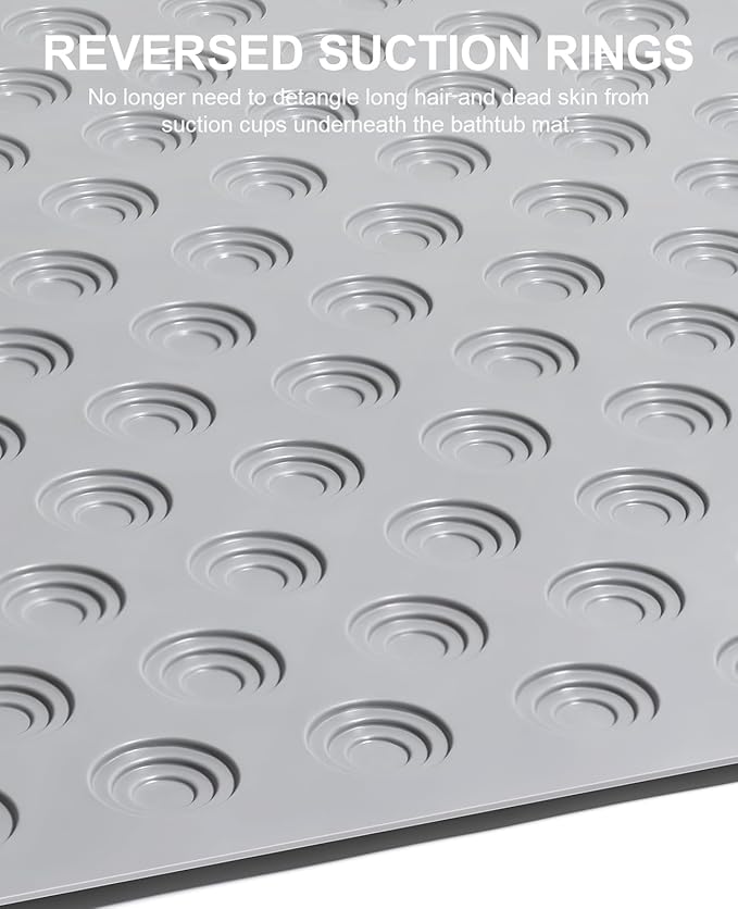 OTHWAY No Suction Cup Bath Mat: 39x16 inch Extra Long Bathmat│Perfect for Ordinary or Refinished Bath Tubs │Made of Nature Rubber│Protect Your Bathtub (Grey)