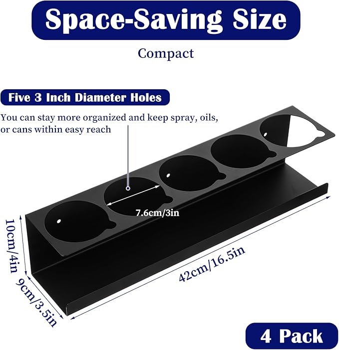 4-Pack 5 Holes Spray Can Holder Bottle Organizer Wall-Mounted Spray Paint Can Rack Organizer for Garage, Workshop & Home