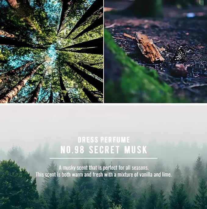 W.Dressroom No.98 Secret Musk Living Clear Perfume, Body Mist & Fabric Spray Deodorizer, Alcohol-Free Water-Based, Odor Neutralizer for Clothes, Bedding & Room, Travel Size 2.36 oz