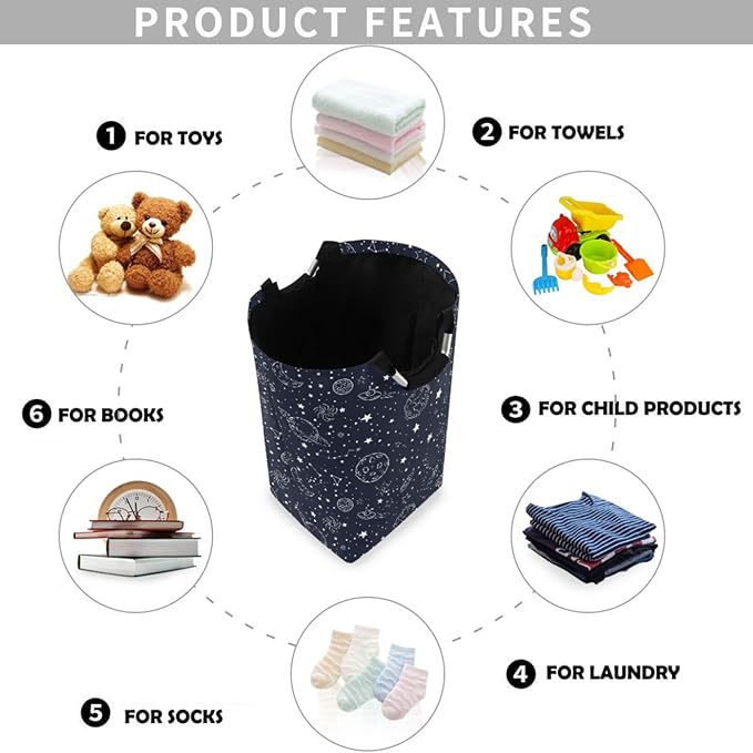 visesunny Large Capacity Laundry Hamper Basket Night Sky Star Moon Space Planet Water-Resistant Oxford Cloth Storage Baskets for Bedroom, Bathroom, Dorm, Kids Room