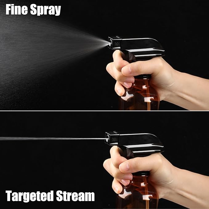 Plastic Small Spray Bottle, Mister Squirt Bottle 2 Pack, 10.1 oz Amber Refillable Empty Water Spray Bottles with Adjustable Mist/Stream for Hair, Plant, Pet, Cleaning, Cooking