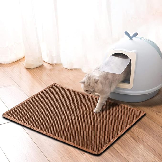 Large Cat Litter Box Mat: Easy Clean Kitty Litter Trapping Mat for Floor, Plastic Cat Box Pad (24 * 30in-Brown-1)