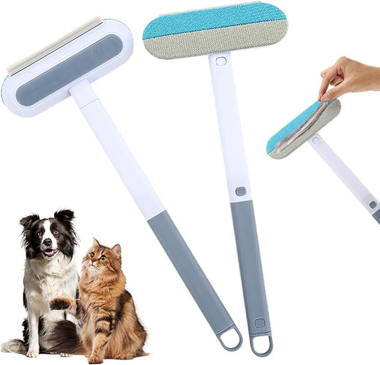 2 Pcs Pet Hair Remover, 4 in1 Long Handle Lint Brush for Dog and Cat Hair, Durable & Reusable, Double Sided, Gentle on Couches, Carpets, Clothes, Bedding