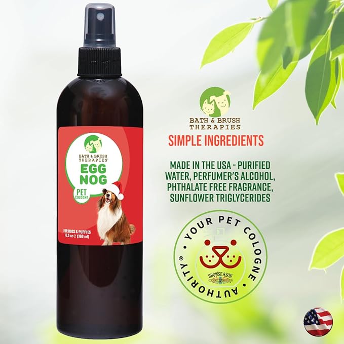 Showseason Animal Products Bath & Brush Therapies® Egg Nog Pet Cologne For Dogs 12.5 oz | Long-Lasting Odor Eliminator | Paraben-Free | Biodegradable & Non-Toxic | Made in USA