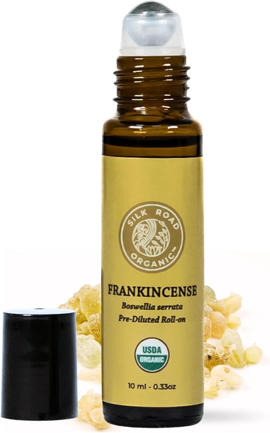Silk Road Organic Frankincense Serrata Essential Oil Roll on, USDA Certified, Deep Relief of Body Aches & Discomfort - 10 ml Aromatherapy Roller