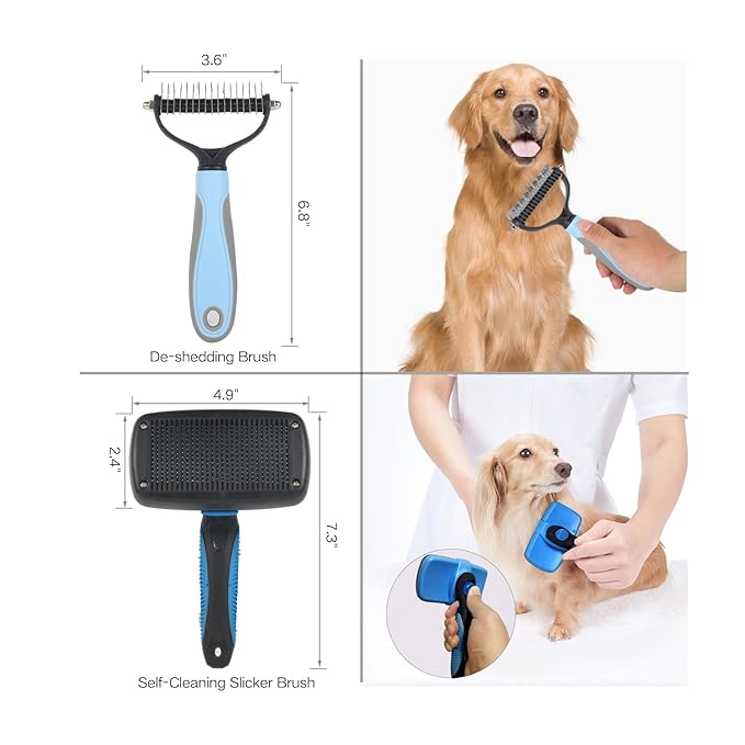 7‑in‑1 Pet Deshedding Tool, Dog Grooming Brush Set, Dog Brush Combo, Pet Deshedding Brush, Flea & Grooming Comb, Carpet & Bath Hair Remover