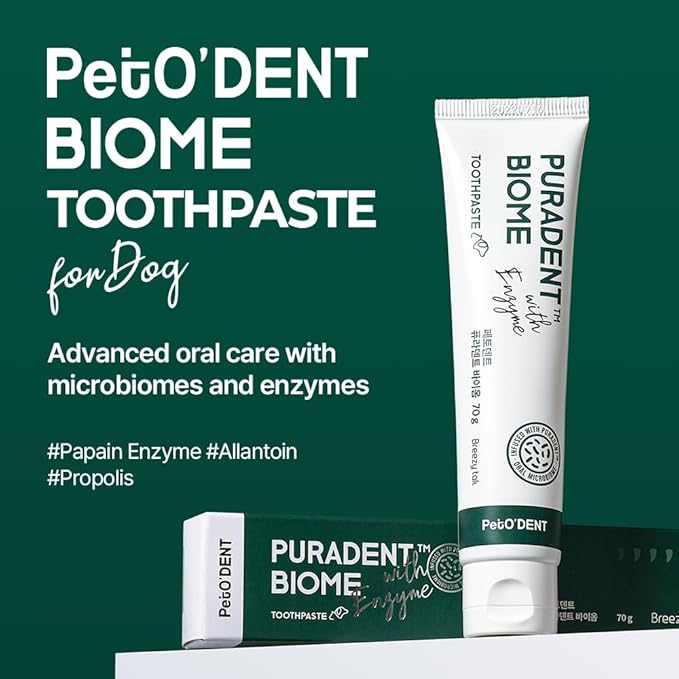 PetO’Dent Enzymatic Toothpaste for Dogs, Freshens Breath & Cleans Teeth, Reduces Plaque & Tartar, Safe for Puppies with No Artificial Ingredients, Oral Biome, Gum Care, 2.47 oz