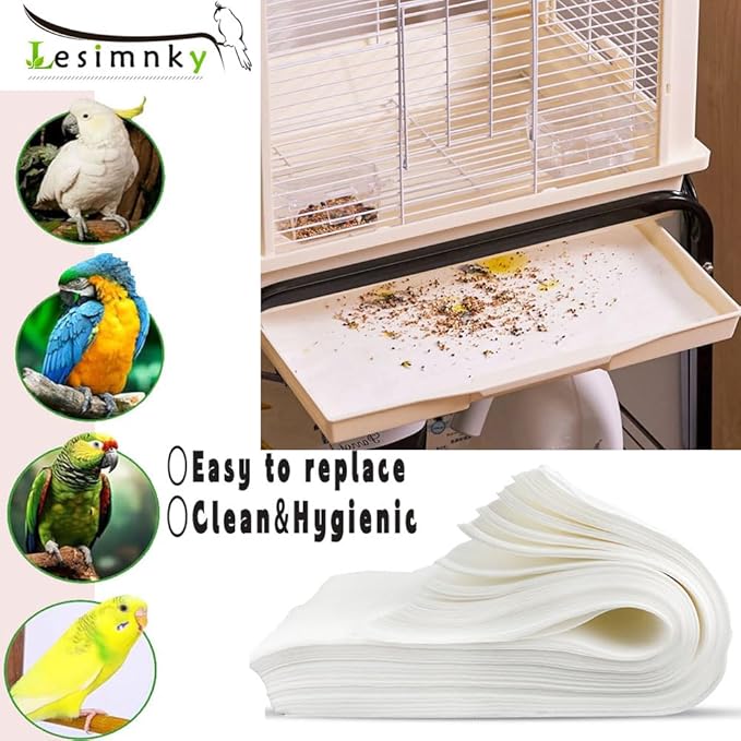 120 Pieces Bird Cage Liners-11'' X 17''Disposable Non-Woven Bird Cage Paper Liners Precut Absorbent Fecal Tray Cages Cushion Pad Mat Cuttable Pet Animal Cages Cushion for Parrot (White)