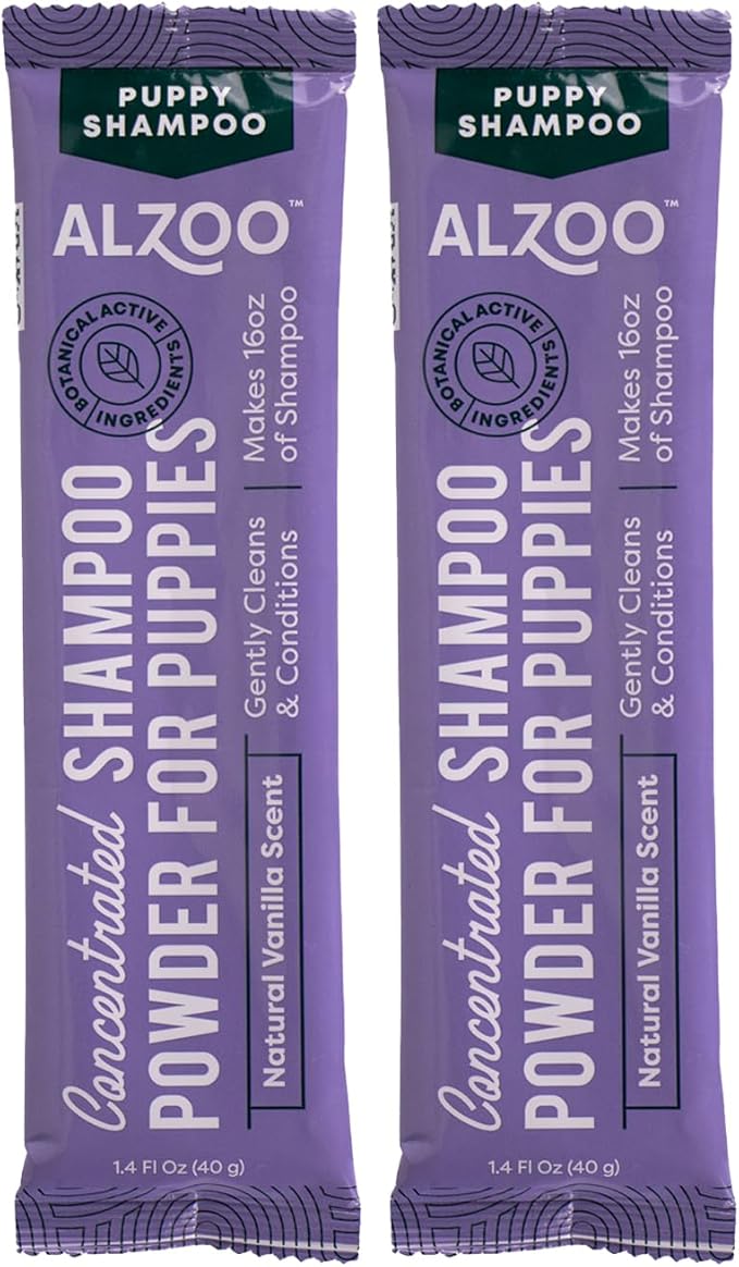 ALZOO Concentrated Puppy Shampoo Powder, Gently Cleans & Conditions, 100% Plant-Based Active Ingredients, Natural Vanilla Scent, Pack of 2