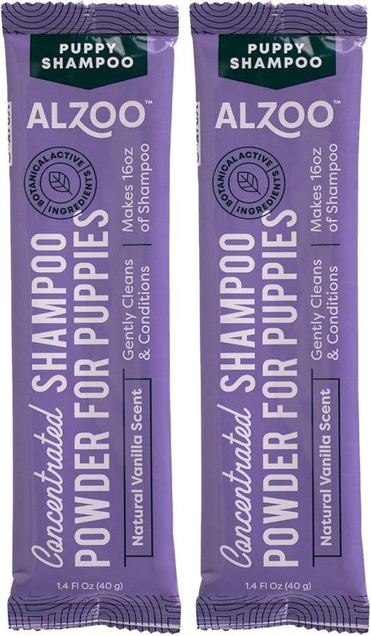 ALZOO Concentrated Puppy Shampoo Powder, Gently Cleans & Conditions, 100% Plant-Based Active Ingredients, Natural Vanilla Scent, Pack of 2