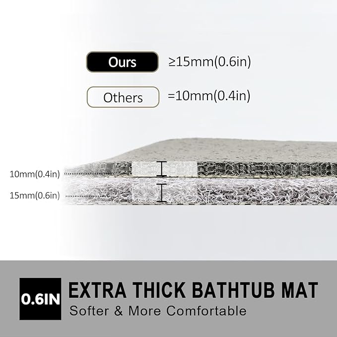 Nonslip Bathtub Mat, Anti Slip Bath Mat 0.6" Extra Thick, Quick Dry Bath Tub Anti Slip Shower Mat, Loofah Non-Slip Bath Mat for Tub Bathroom Pool Kitchen Entryway Home Hotel(Grey 16x39)