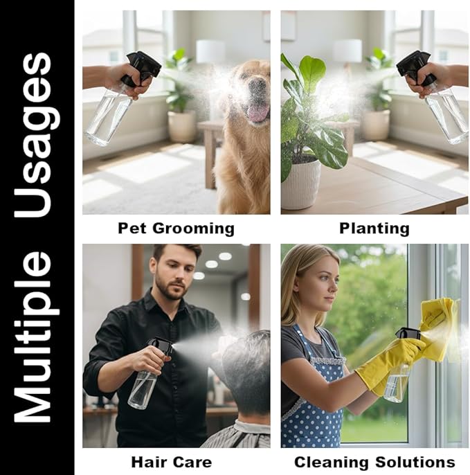 Plastic Spray Bottles 12oz Mist Spraying Bottle Continuous Mister Spray Bottle Heavy Duty Empty Water Spray Bottles for Hair, Cleaning Solutions, Plants，Essential Oils 2 Pack (Clear-2pcs)