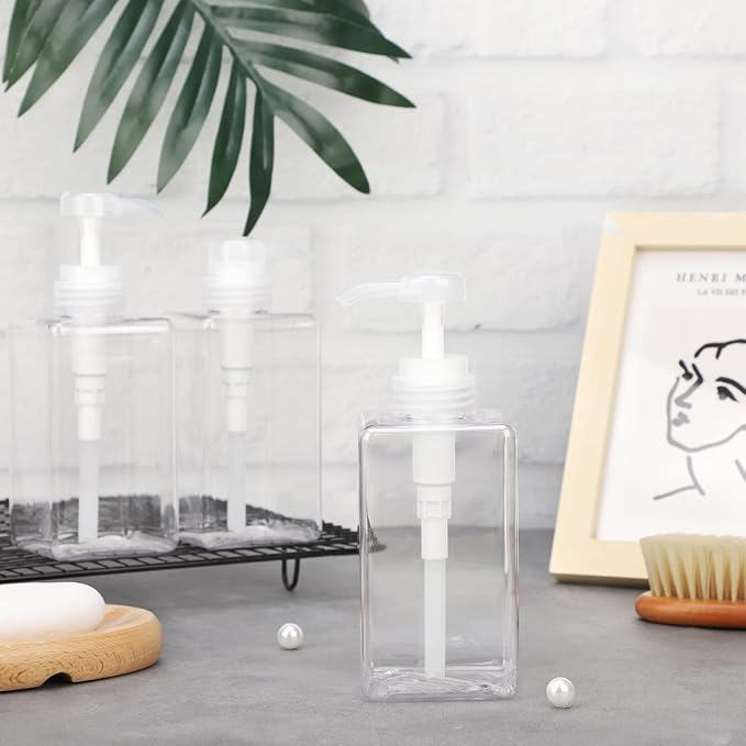 Suream 450ml/15oz Shampoo and Conditioner Dispenser, 3Pack Clear Empty Pump Bottles Reusable Refillable for Shower Gel, Conditioner, Lotion, Massa