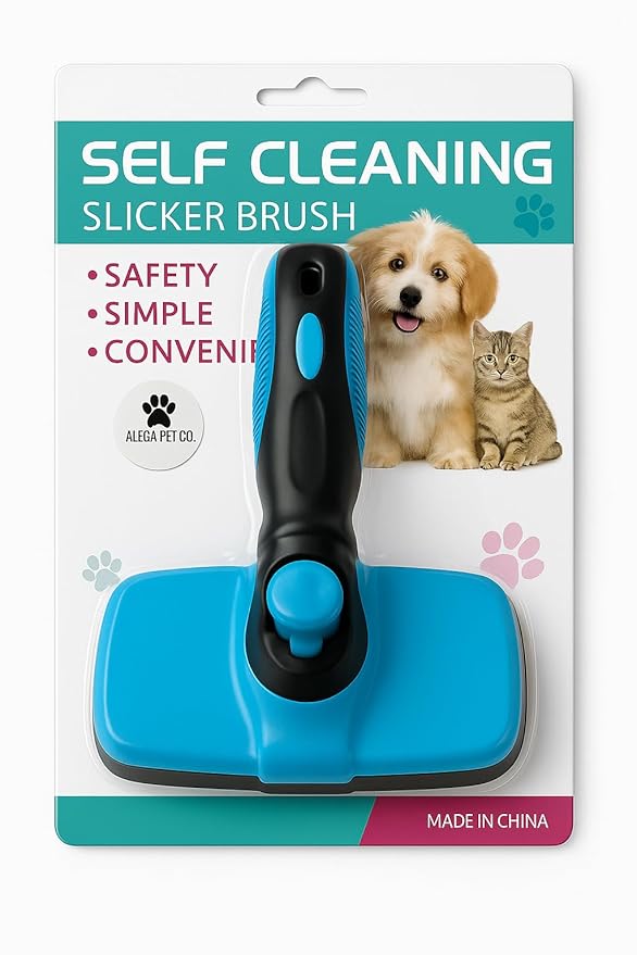 Self-Cleaning Pet Grooming Brush for Dogs & Cats – Gentle Silicone Tips Remove Loose Hair, Mats & Tangles – Comfortable Anti-Slip Grip