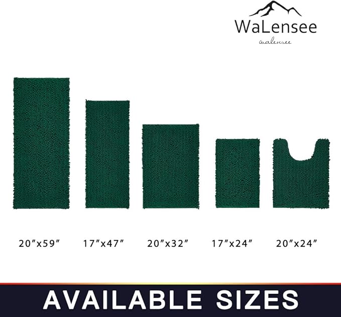 Walensee Bathroom Contour Rug Non Slip Toilet U Shaped Bath Mat (20x24, Hunter Green) Water Absorbent Super Soft Shaggy Chenille Machine Washable Dry Extra Thick Perfect Absorbant Best Plush Carpet