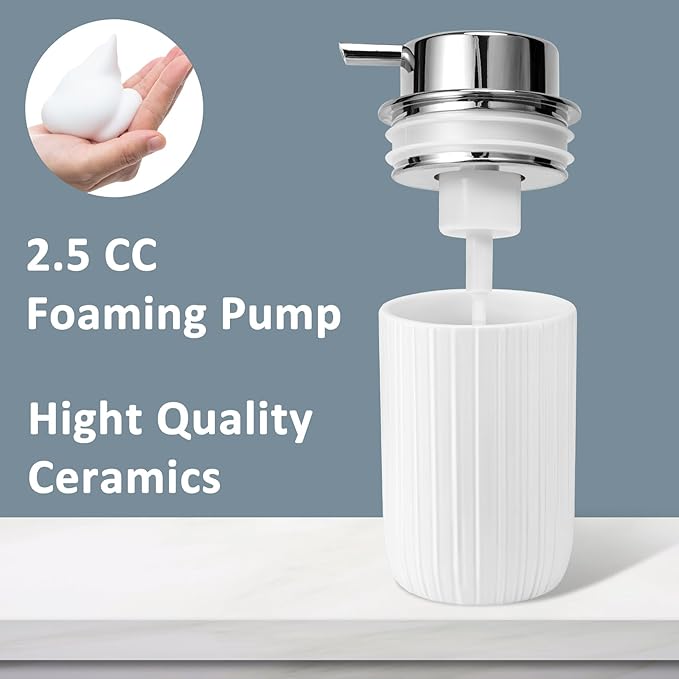 Soap Foaming Dispenser Ceramic with Easy-to-Press Pump Hand Foam Dispenser for Shampoo Bathroom Countertop 13.5 oz