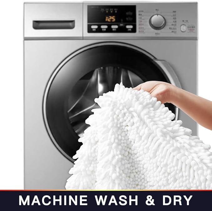 Walensee Large Bathroom Rug Non Slip Bath Mat (24x60 Inch White) Water Absorbent Super Soft Shaggy Chenille Machine Washable Dry Extra Thick Perfect Absorbant Best Plush Carpet for Shower Floor