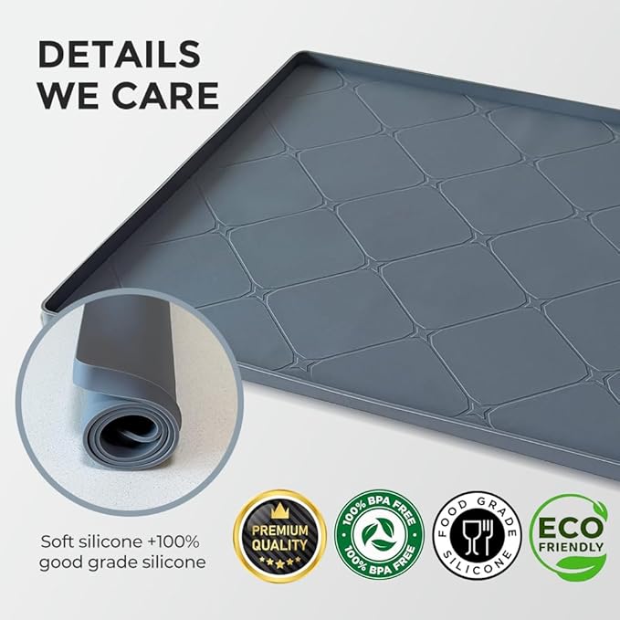 34" x 22" Large Under Sink Mats Kitchen : Waterproof Under-Sink Organizers Sink Mat Protectors, Flexible Silicone Drip Tray Pet Food Mats Kitchen Bathroom Drawer Shelf and Cabinet Liner, Grey