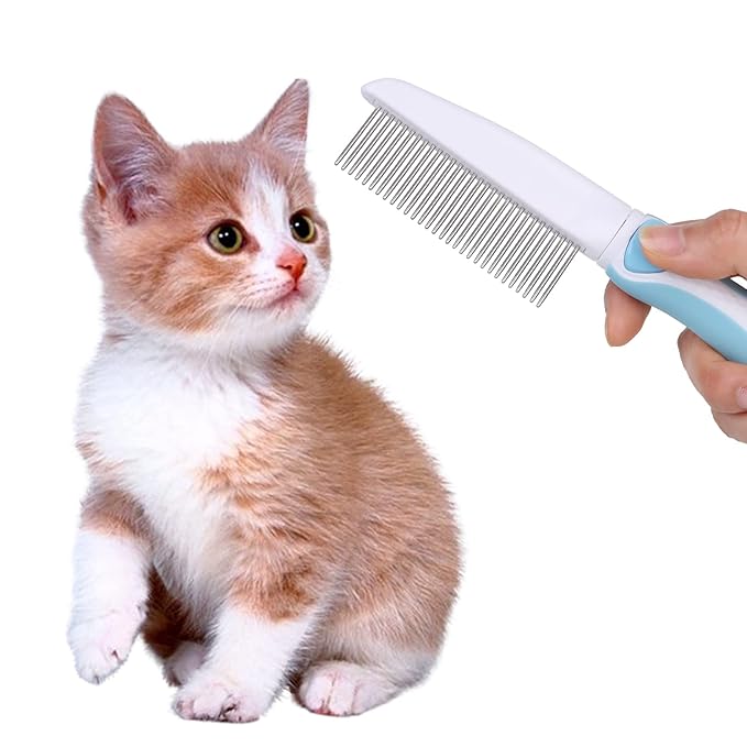 Professional Stainless Steel Grooming Comb for Dogs & Cats - Detangler for Long/Curly Hair, Removes Tough Mats, Knots & Tangles - Pain-Free Undercoat Deshedding Tool for DIY Pet Grooming
